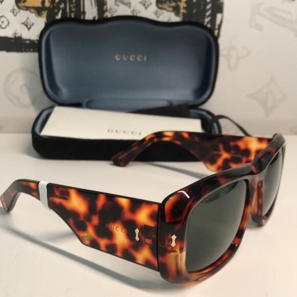 New Authentic Tortoiseshell Square Sunglasses GG1080s 003 - Picture 8 of 12